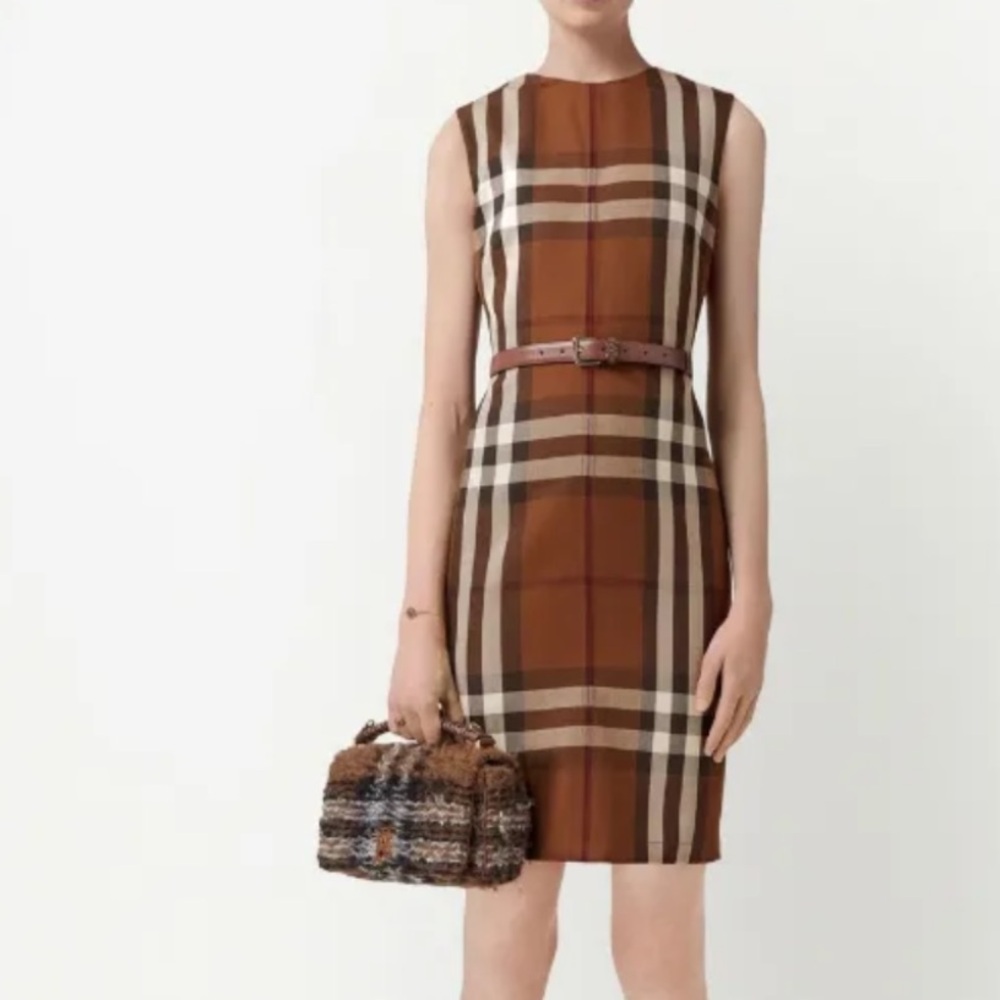 Burberry Brown and Cream Plaid Sleeveless Midi Dress size 6